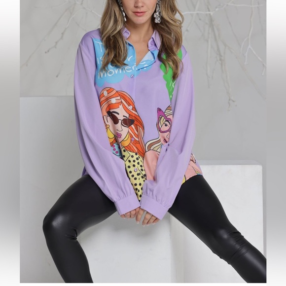 20 Fabulous Designer Fashion Printed Long Sleeves Blouse Top - Picture 2 of 4